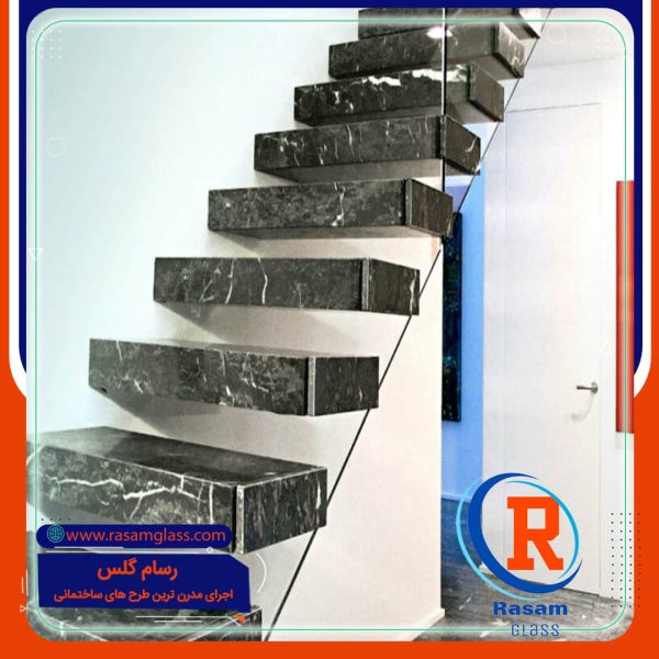 پله معلق نرده شیشه ای